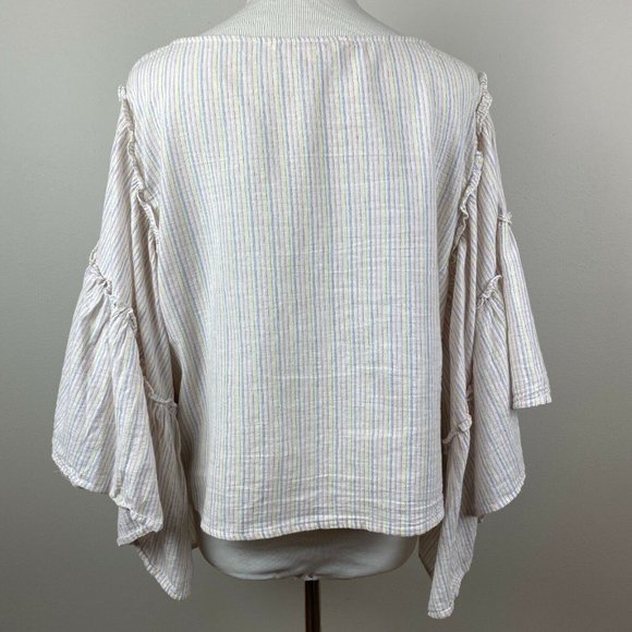 Hippie Laundry Top Women Large Stripe 3/4 Wide Bell Sleeve Ruffle Slight Cropped - Picture 5 of 9